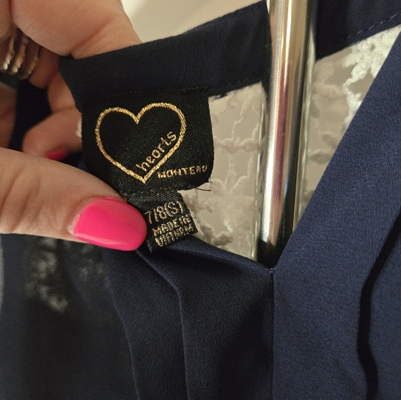 Navy Sleeveless Blouse with White Crochet Lace Back – Sheer Chiffon Style,size S - Picture 3 of 5